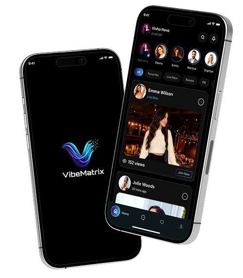 Live streaming app displayed on two phones