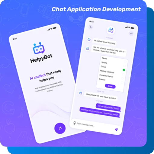 HelpyBot Chat App UI Design – AI Chatbot Interface for Travel and Info Assistance HelpyBot Chat App UI Design – AI Chatbot Interface for Travel and Info Assistance