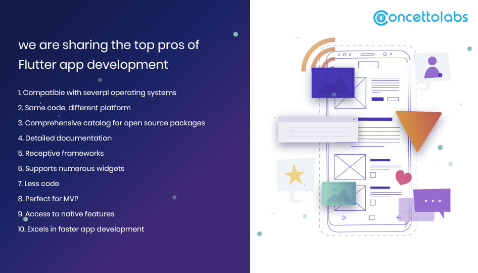 We are sharing the top pros of flutter app development We are sharing the top pros of flutter app development