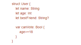 A User type which defines four properties