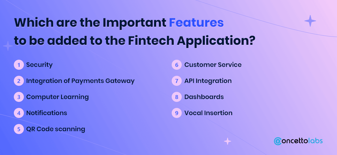 Which are the Important Features to be added to the Fintech Application?