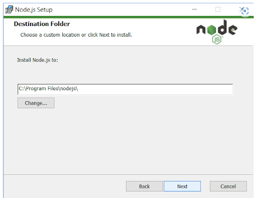 Select the location where you wish to install Node.js. 