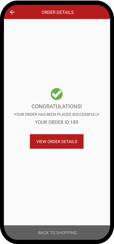 order placed Screen