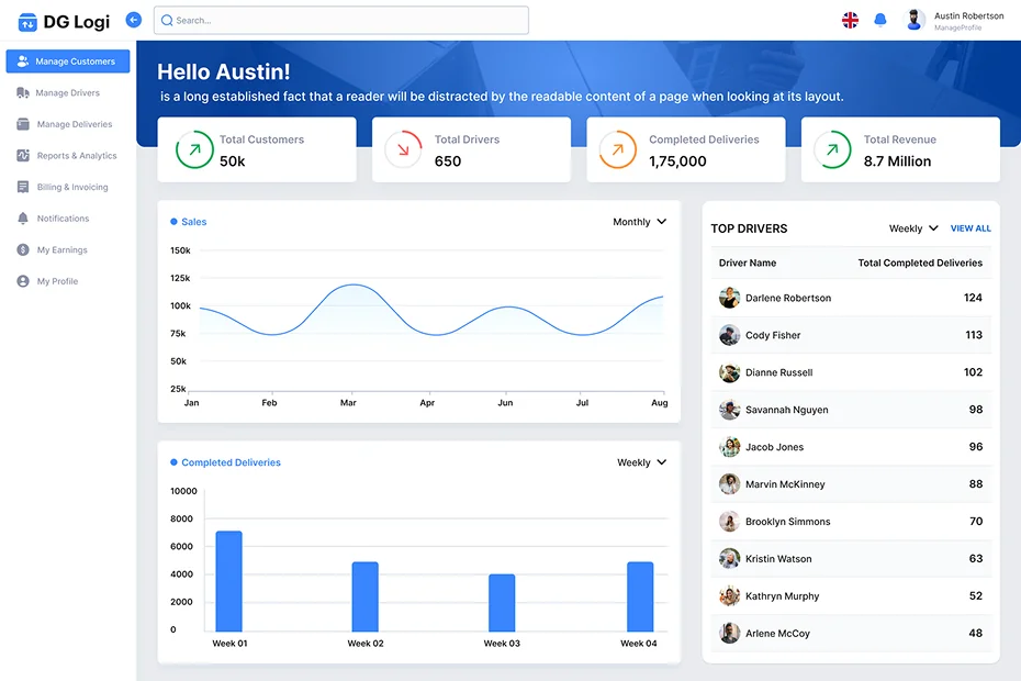 Admin Panel Logistic Screen