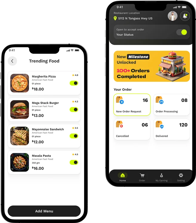 Menu managment mobile screen